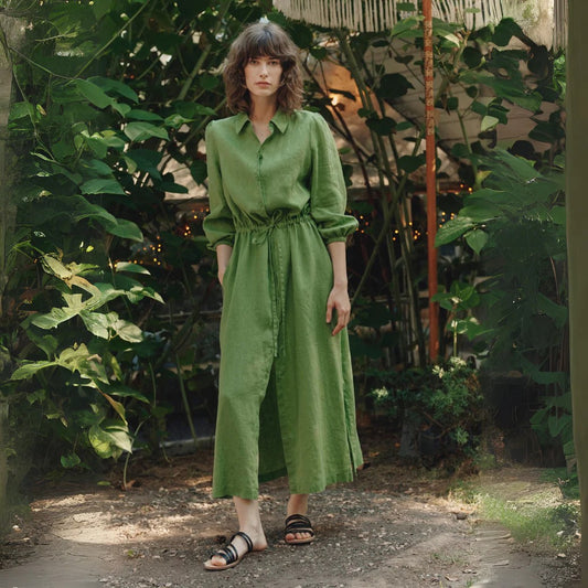 Linen Rhapsody Dress - Foliage Green