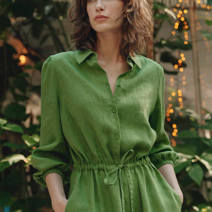 Linen Rhapsody Dress - Foliage Green