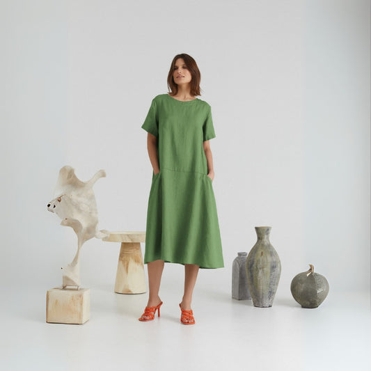 Linen Speedwell Dress - Green