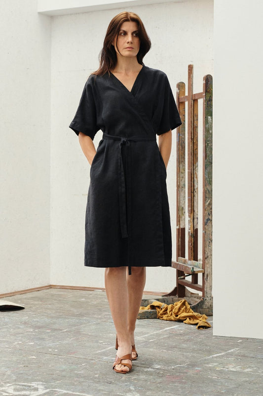 Linen Vine Dress - Black