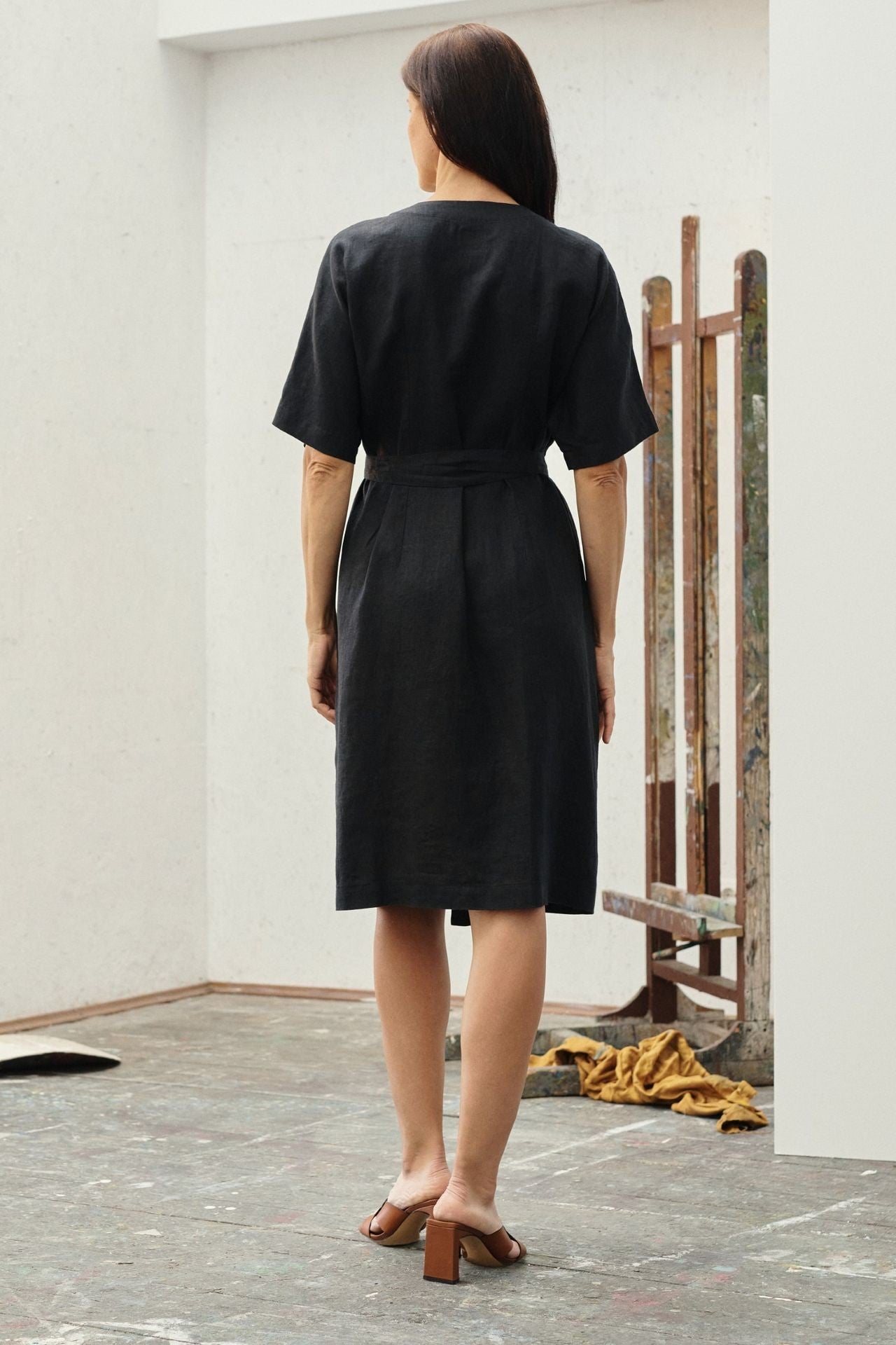 Linen Vine Dress - Black