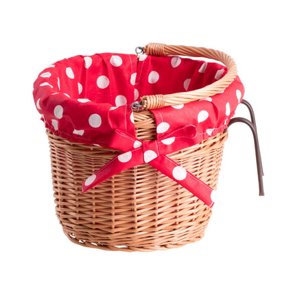 Magnus Wicker Bicycle Basket With Polka Dot Trim, Handle And Hooks