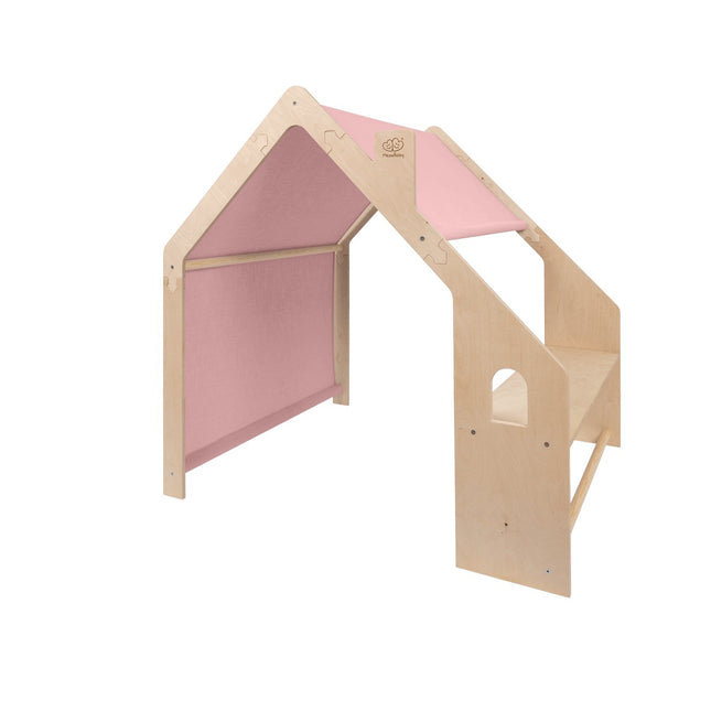 House in Natural Wood for Kids - Pink Roof - LoveStyle World