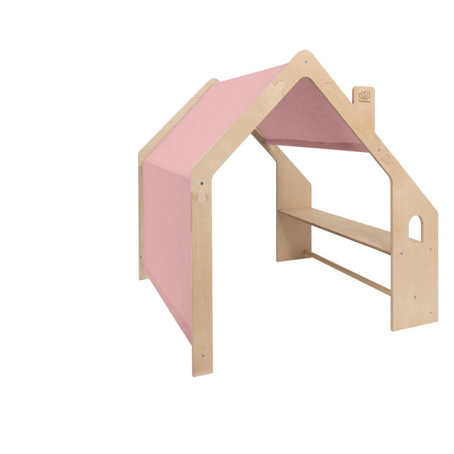 House in Natural Wood for Kids - Pink Roof - LoveStyle World