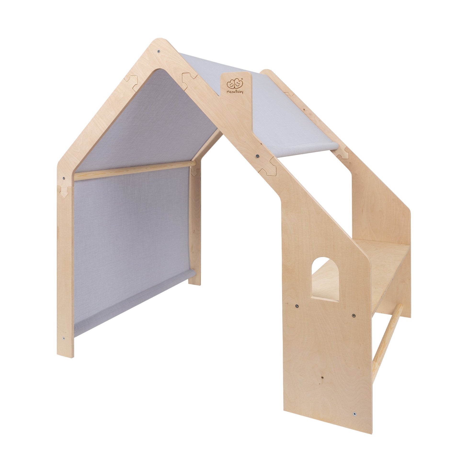 MeowBaby® White Wooden House for Kids - Blue Roof