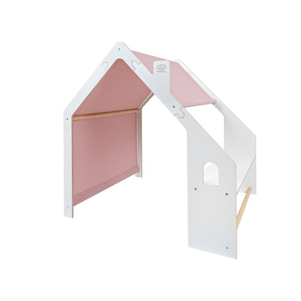 MeowBaby® White Wooden House for Kids - Pink Roof