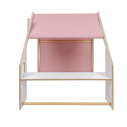 MeowBaby® White Wooden House for Kids - Pink Roof