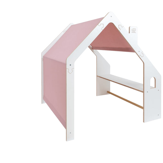 House in White Wood for Kids - Pink Roof - LoveStyle World