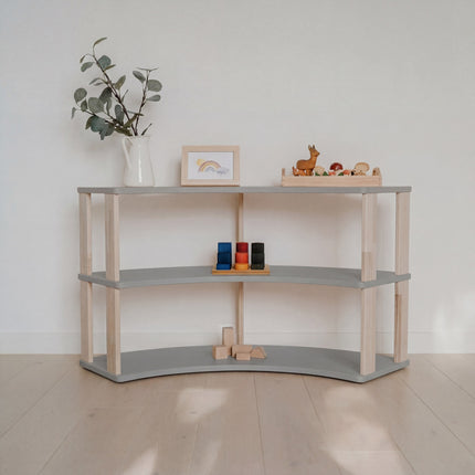 Modular Montessori Shelf Arch - 3 Shelves - Light grey/clear oil