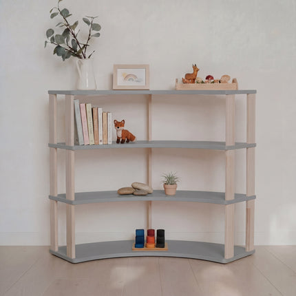 Modular Montessori Shelf Arch - 4 Shelves - Light grey/clear oil