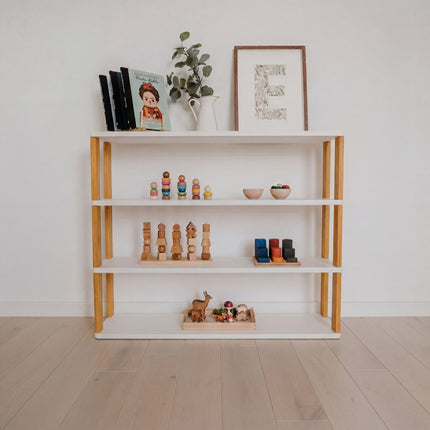Modular Montessori Shelf Straight - 4 Shelves - White/brownish Oil