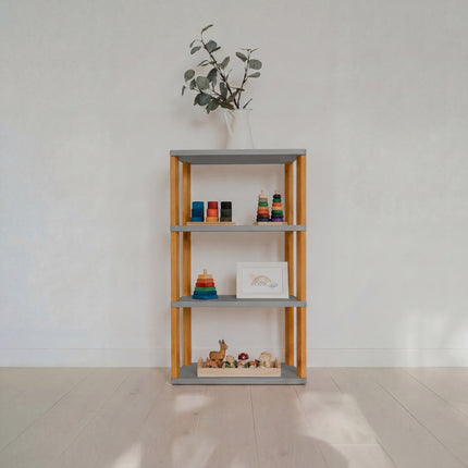 Modular Montessori Shelf Straight Mini - 4 Shelves - Light grey/brownish oil