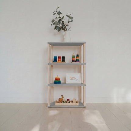 Modular Montessori Shelf Straight Mini - 4 Shelves - Light grey/clear oil