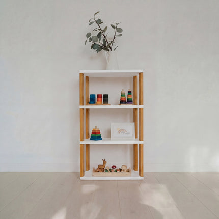 Modular Montessori Shelf Straight Mini - 4 Shelves - White/brownish oil