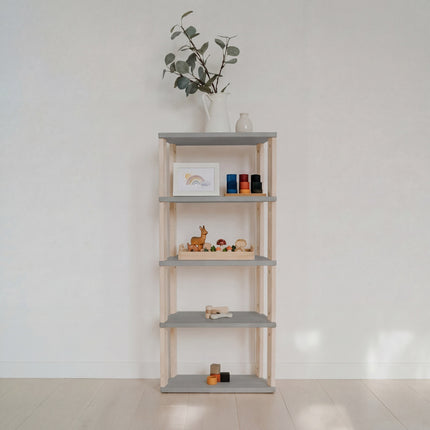 Modular Montessori Shelf Straight Mini - 5 Shelves - Light grey/clear oil