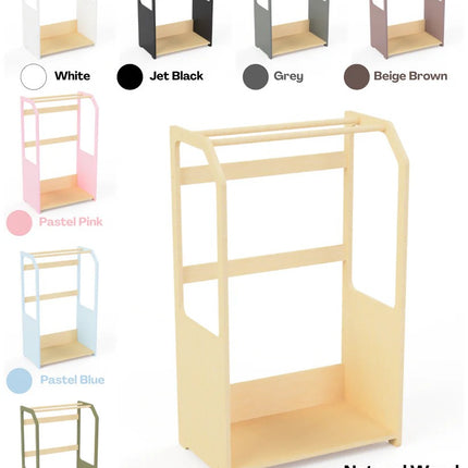Montessori Wooden Clothes Drying Rack with Grey Storage