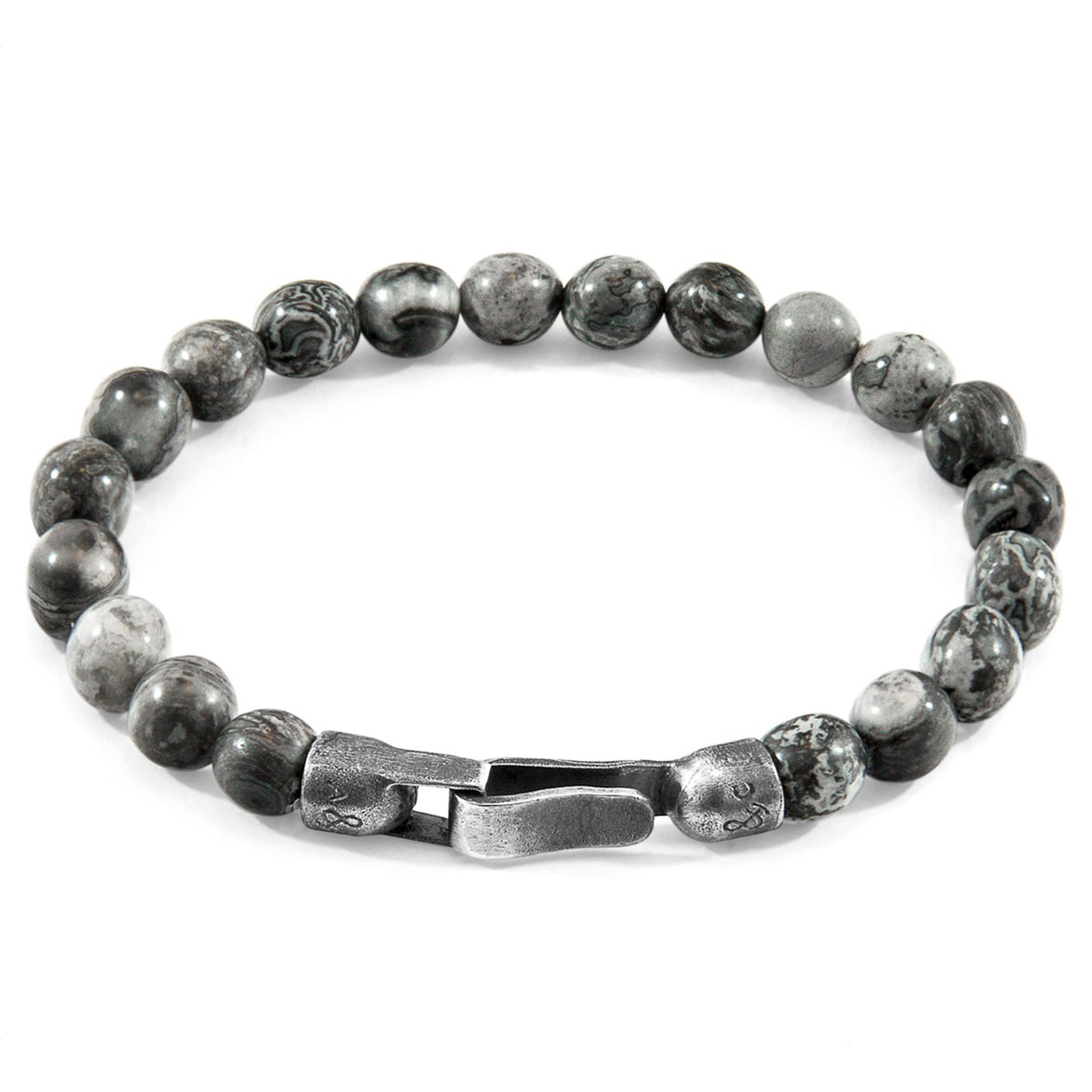 Nachi Silver and Stone Beaded Bracelet - Grey Jasper 