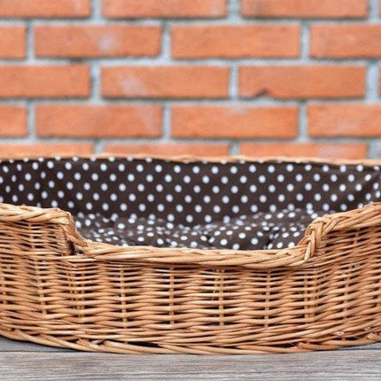 Esmira Natural Wicker Dog Bed With Polka Dot Cushion, 65x43 cm