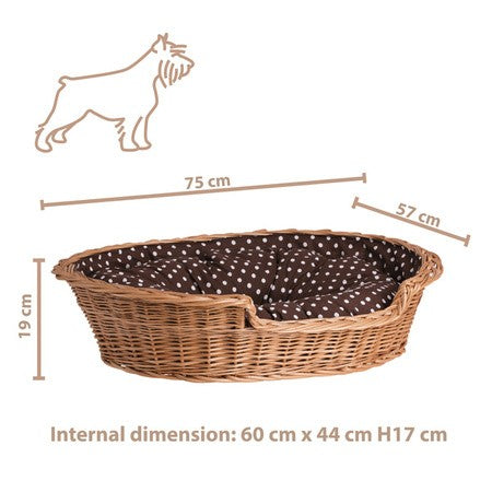 Natural Wicker Dog Bed Poppy With Cushion, 75x57 cm