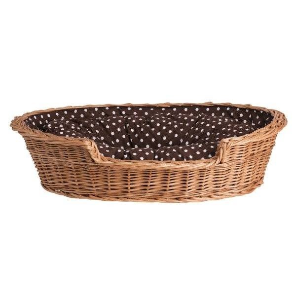 Esmira Natural Wicker Dog Bed With Polka Dot Cushion, 65x43 cm - LoveStyle World