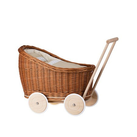 Natural Wicker Doll Pram Luna – Beige Bedding