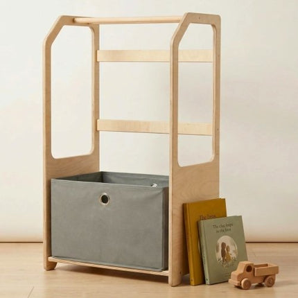 Montessori Wooden Clothes Drying Rack with Grey Storage