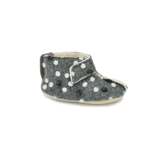 KAKU Natural Sheep’s Wool & Felt Kids’ Slippers - Dotted Grey - LoveStyle World