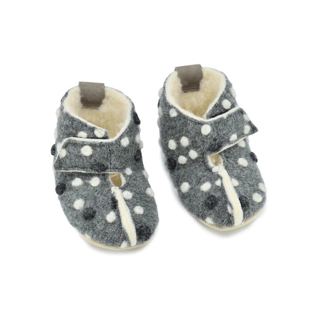 KAKU Natural Sheep’s Wool & Felt Kids’ Slippers - Dotted Grey - LoveStyle World