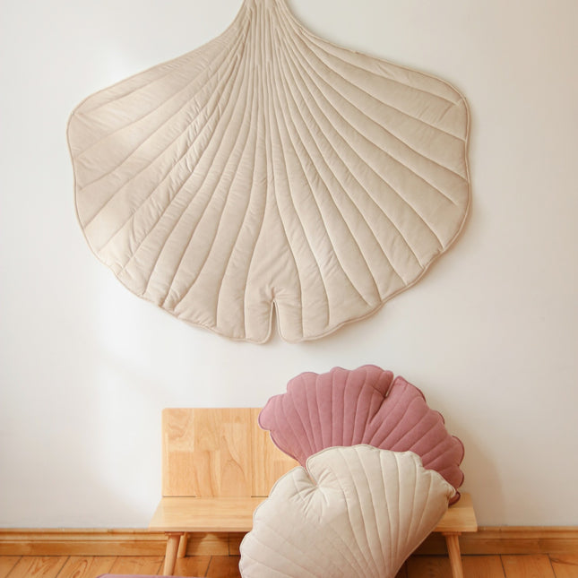 Organic Cotton and Velvet Ginkgo Leaf Playmat - Cream