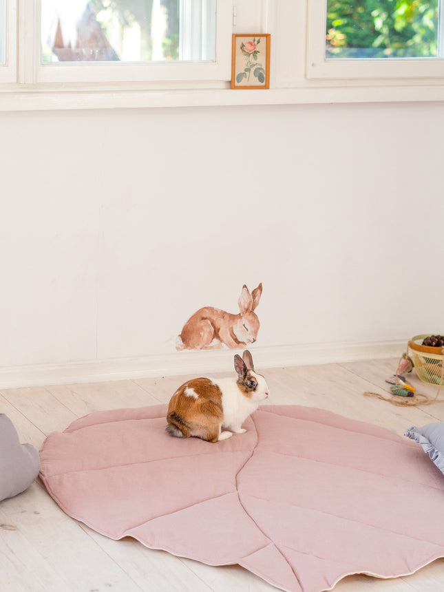 Organic Cotton and Linen Leaf Playmat - Powder Pink