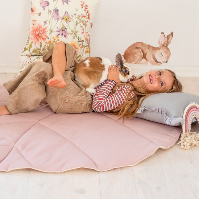 Organic Cotton and Linen Leaf Playmat - Powder Pink
