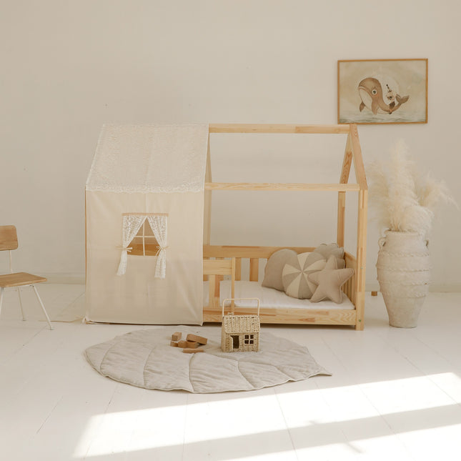 Organic Cotton and Linen Leaf Playmat - Sand