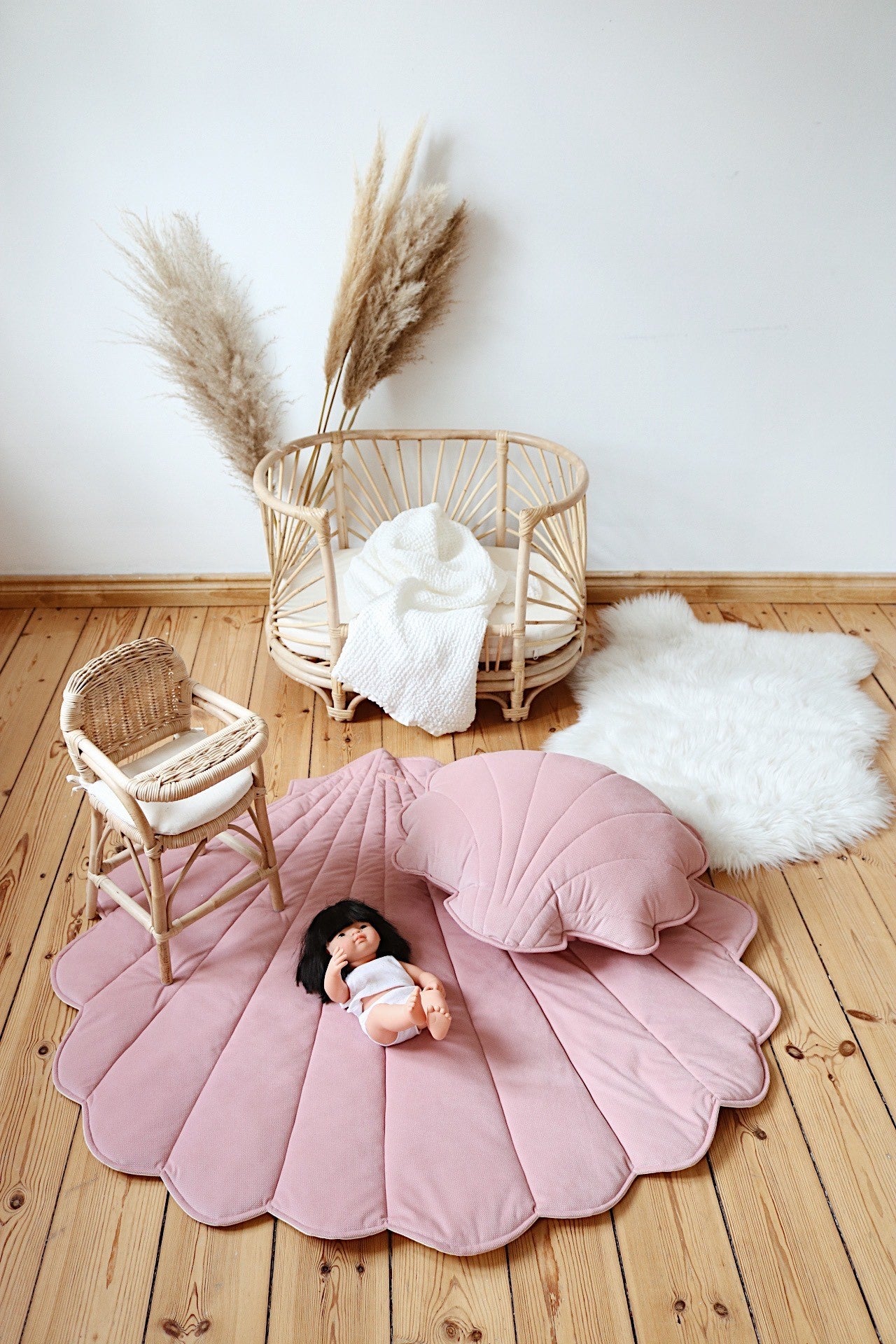Organic Cotton and Velvet Shell Playmat - Powder Pink