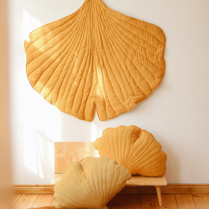 Organic Cotton and Linen Ginkgo Leaf Playmat - Mango