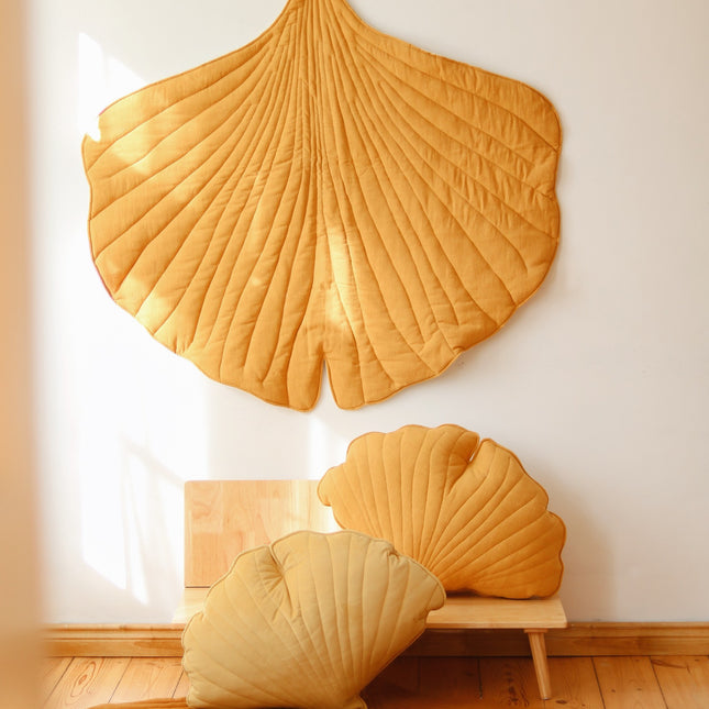 Organic Cotton and Linen Ginkgo Leaf Playmat - Mango