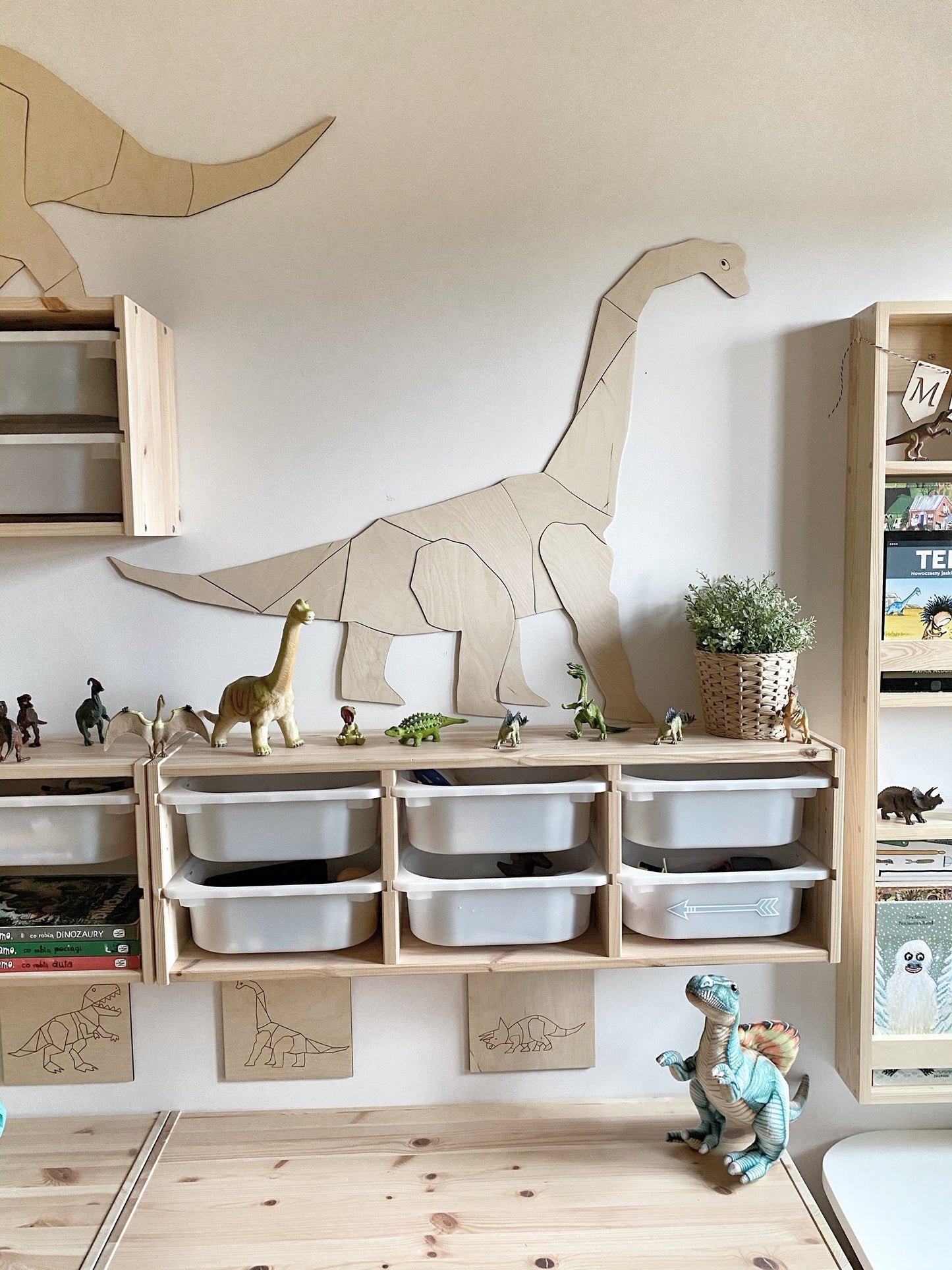 Origami Diplodocus Dinosaur – Wooden Wall Decoration, Medium