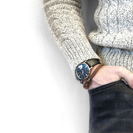 Padstow Silver and Braided Leather Bracelet - Light Brown