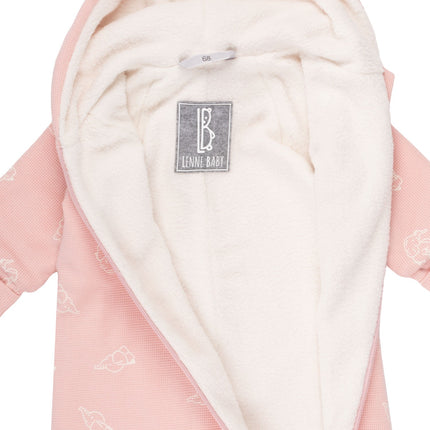 Pink Cotton Fleece Baby Romper with Hood