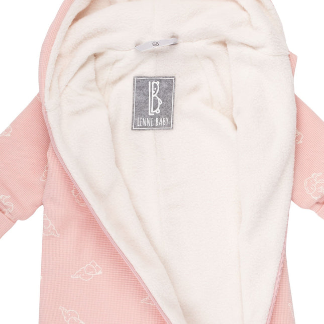Pink Cotton Fleece Baby Romper with Hood