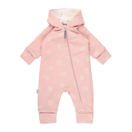 Pink Cotton Fleece Baby Romper with Hood