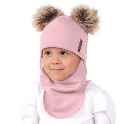 Pink Merino Wool Double Pom-Pom Balaclava