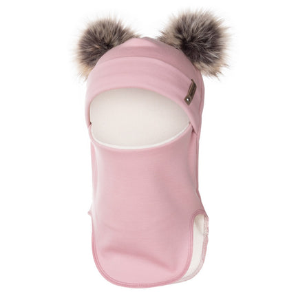 Pink Merino Wool Double Pom-Pom Balaclava