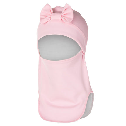 Pink Merino Wool-Lined Autumn-Winter Balaclava with Bow