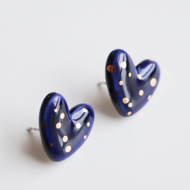 Dotted Porcelain Heart Studs - Blue - LoveStyle World