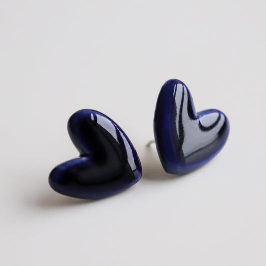 Porcelain Heart Studs -  Blue