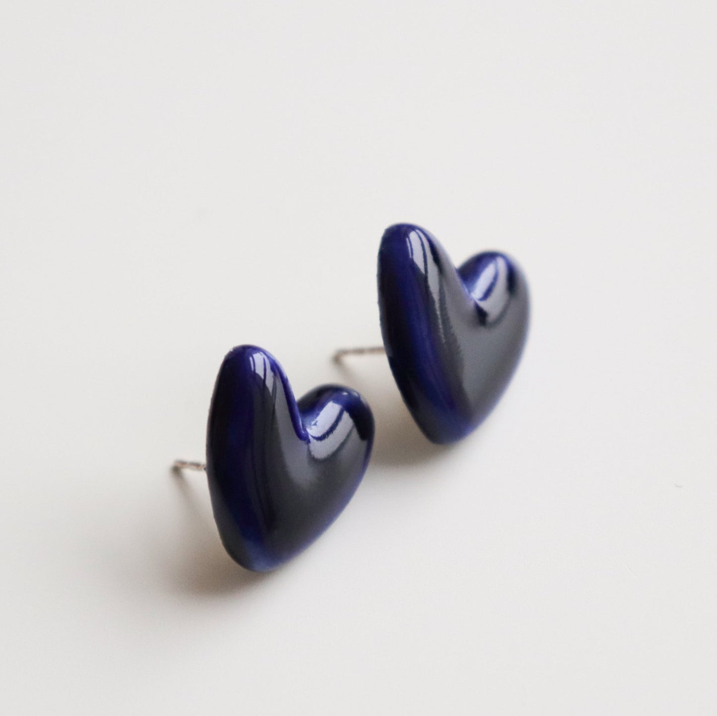 Porcelain Heart Studs -  Blue