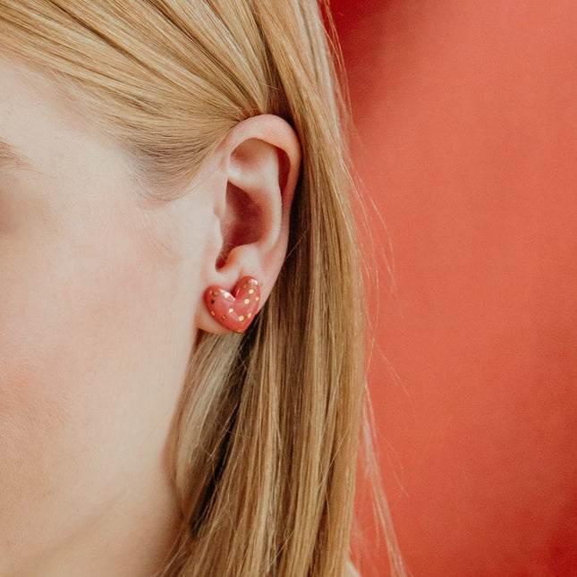 Dotted Porcelain Heart Studs - Pink - LoveStyle World