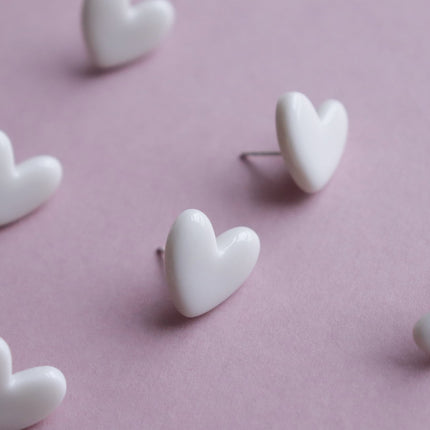 Porcelain Heart Studs -  White