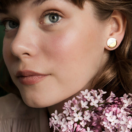 Porcelain Round Stud Earrings - Burgundy and Gold