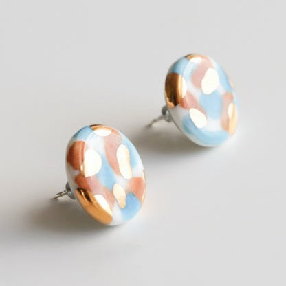 Porcelain Tache Studs -  Blue and Orange